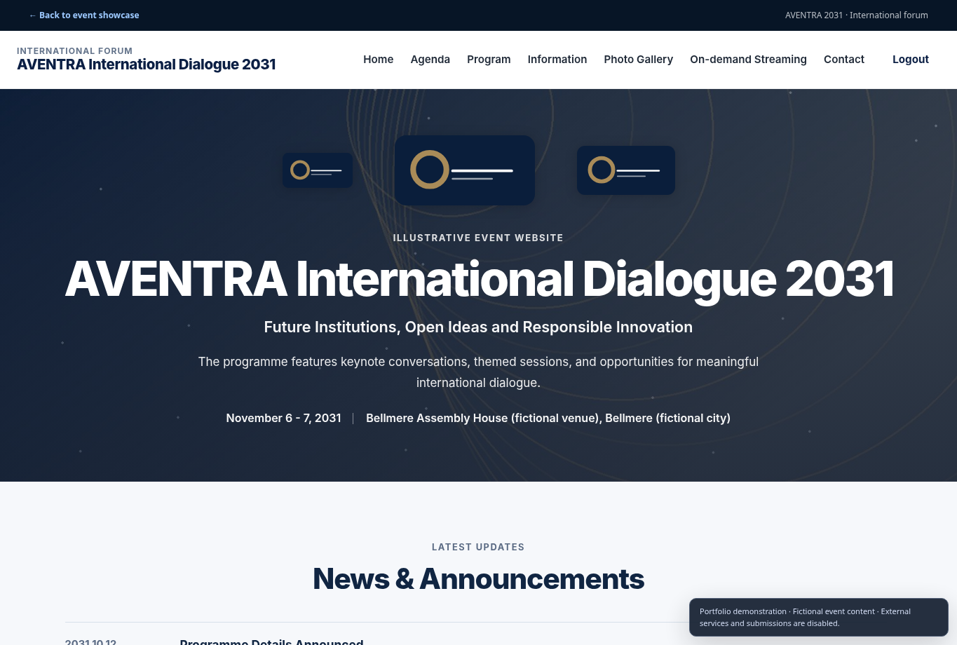 AVENTRA 2031 international dialogue website screenshot